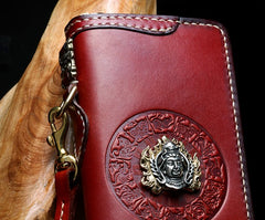 Handmade Leather Mens Chain Biker Wallet Cool Leather Wallet Long Phone Wallets for Men