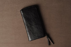 Genuine Leather Mens Cool Long Leather Wallet Cards Phone Zipper Clutch Wristlet Wallet for Men
