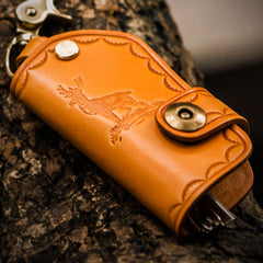 Handmade Leather Tooled Mens Cool Car Key Wallet Coin Wallet Pouch Car KeyChain for Men