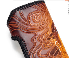 Handmade Leather Buddha&Demon Mens Chain Biker Wallet Cool Leather Wallet With Chain Wallets for Men