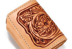 Handmade Leather Mens Cool Tooled Floral billfold Wallet Card Holder Card Wallets for Men