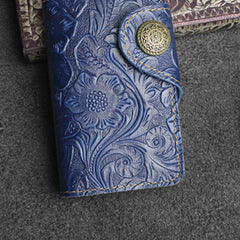 Handmade Leather Floral Mens Cool Key Wallet Wallet Card Holder Small Card Keychain Wallets for Men