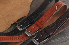 Genuine Leather Punk Rock Biker Tooled Floral Trucker Mens Belt Men Black Coffee Belt for Men