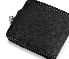 Handmade Leather Ostrich skin Mens billfold Wallet Cool Chain Wallet Biker Wallet for Men