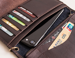 Genuine Leather Jean Mens Cool Long Leather Wallet Men Cards Wallets Bifold for Men