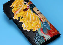 Handmade Leather Quan yin Buddha Mens Chain Biker Wallet Cool Leather Wallet With Chain Wallets for Men