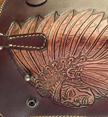 Handmade Leather Tooled Indian Chief Mens Chain Biker Wallet Cool Leather Wallet Long Wallet for Men