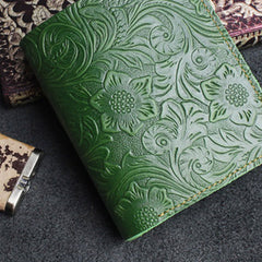 Handmade Leather Floral Mens Cool Slim Leather Wallet Men billfold Wallets Bifold for Men