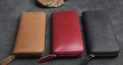 Handmade Leather Mens Cool Zipper Phone Travel Long Wallet Card Holder Card Slim Clutch Wallets for Men