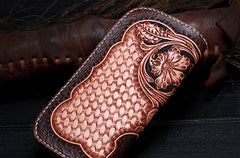 Handmade Leather Mens Tooled Floral Clutch Wallet Cool Wallet Long Wallets for Men Women