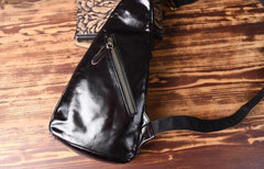 Genuine Leather Mens Cool Chest Bag Sling Bag Crossbody Bag Travel Bag Hiking Bag for men