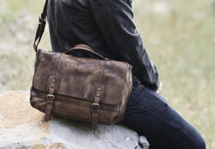 Handmade Leather Mens Cool Messenger Bag Briefcase Work Bag Business Bag for men