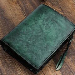 Handmade Mens Cool billfold Leather Wallet Men Small Zipper Wallets Bifold for Men