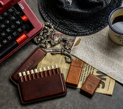 Handmade Brown Leather Slim Mens 10pcs Cigarette Holder Case Cool Custom Cigarette Case for Men - iwalletsmen