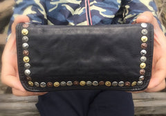 Genuine Leather Mens Cool Long Leather Wallet Biker Wallet Zipper Clutch Wallet for Men