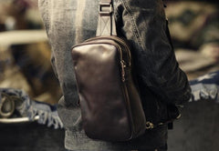 Handmade Leather Mens Cool Chest Bag Sling Bag Crossbody Bag Travel Bag Hiking Bag for men