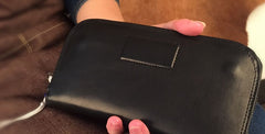 Genuine Leather Mens Cool Long Leather Wallet Zipper Clutch Wristlet Wallet for Men