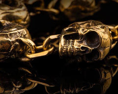 Silver Brass Stainless Steel Biker Trucker Skull Heavy Gothic Skulls Mens Bracelet Biker Jewelry