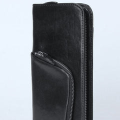 Handmade Leather Mens Cool Long Leather Wallet Zipper Phone Clutch Wallet