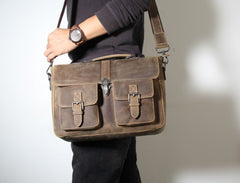 Handmade Leather Mens Cool Messenger Bag Work Bag Backpack Travel Bag Briefcase Bag for men