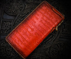 Handmade Leather Tibetan Mens Chain Biker Wallet Cool Leather Wallet Long Clutch Wallets for Men