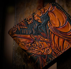 Handmade Leather Chinese Black&White Tooled Mens billfold Wallet Cool Leather Wallet Slim Wallet for Men