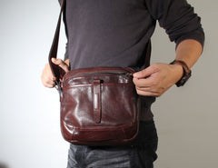 Genuine Leather Mens Cool Small Messenger Bag Sling Bag Chest Bag Bike Bag Cycling Bag for men