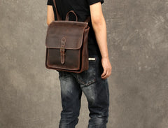 Genuine Leather Mens Cool Backpack Sling Bag Messenger Bag Coffee Travel Bag Hiking Bag for men