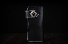 Handmade Leather Mens Cool Black Obsidian Chain Wallet Biker Trucker Wallet with Chain