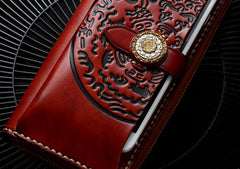 Handmade Leather Mens Chain Biker Wallet Cool Leather Wallet Long Phone Wallets for Men
