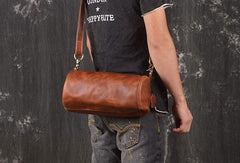 Cool Leather Mens Barrel Shoulder Bag Crossbody Bag Travel Bags For Men - iwalletsmen