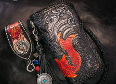 Handmade Leather Carp Mens Chain Biker Wallet Cool Leather Wallet With Chain Wallets for Men