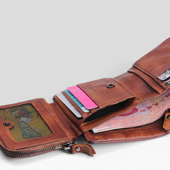Handmade Mens Cool billfold Leather Wallet Men Small Zipper Wallets Trifold for Men - iwalletsmen