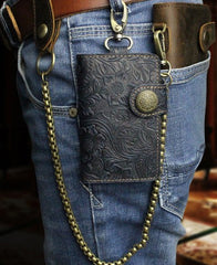 Handmade Leather Floral Mens Cool Key Wallet Wallet Card Holder Small Card Keychain Wallets for Men