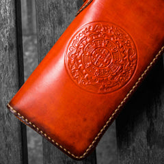 Handmade Leather Mens Tibetan Chain Biker Wallet Cool Leather Wallet Long Clutch Wallets for Men