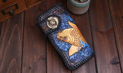 Handmade Leather Carp Mens Chain Biker Wallet Cool Leather Wallet With Chain Wallets for Men
