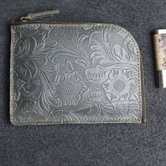 Handmade Leather Floral Mens Front Pocket Wallet Cool Slim Leather Wallet Men billfold Wallets Bifold for Men