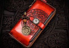 Handmade Leather Tibetan Mens Chain Biker Wallet Cool Leather Wallet Long Clutch Wallets for Men