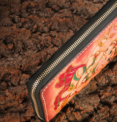 Handmade Leather Mens Clutch Wallet Tooled Cool Ganesha Wallet Long Zipper Wallets for Men