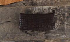 Genuine Leather Mens Cool Long Leather Wallet Zipper Clutch Wristlet Wallet for Men