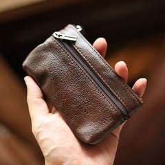 Black Leather Mens billfold Coin Wallet Zipper Small Coin Holder Change Pouch For Men - iwalletsmen