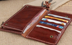 Handmade Leather Mens Long Chain Biker Wallet Cool Leather Wallet Slim Wallets for Men