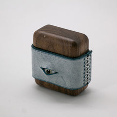 Handmade Blue Leather Coffee Wood AirPods 1,2 Case with Eye Custom Leather AirPods 1,2 Case Airpod Case Cover - iwalletsmen