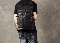 Genuine Leather Mens Cool Backpack Sling Bag Large Black Travel Bag Hiking Bag for men