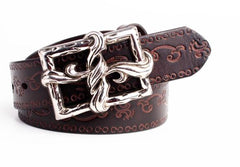 Handmade Genuine Leather Punk Rock Floral Cross Mens Cool Men Biker Trucker Leather Belt