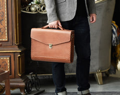 Handmade Leather Mens Cool Messenger Bag Briefcase Work Bag Business Bag for men