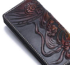 Handmade Leather Buddha&Demon Mens Chain Biker Wallet Cool Leather Wallet With Chain Wallets for Men