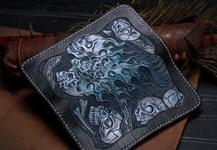 Handmade Leather Skull Tooled Mens Chain Biker Wallet Cool Leather Wallet With Chain Wallets for Men