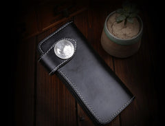 Handmade Leather Mens Cool Black Chain Wallet Biker Trucker Wallet with Chain