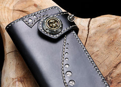 Handmade Leather Mens Chain Biker Wallet Cool Leather Wallet Long Phone Wallets for Men